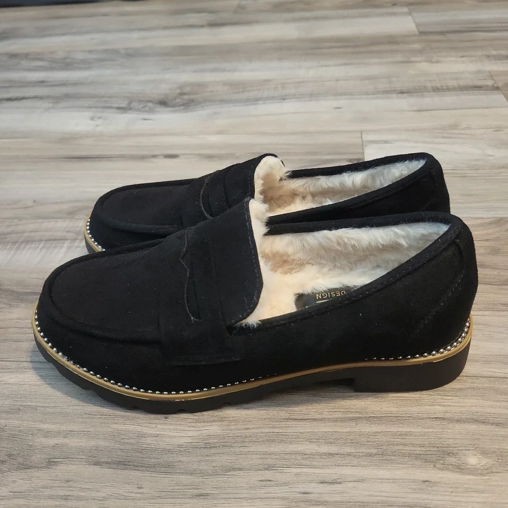 Taryn Rose Kilroy Penny Loafers Womens 7.5 Black Suede Slip-On Shoes‎